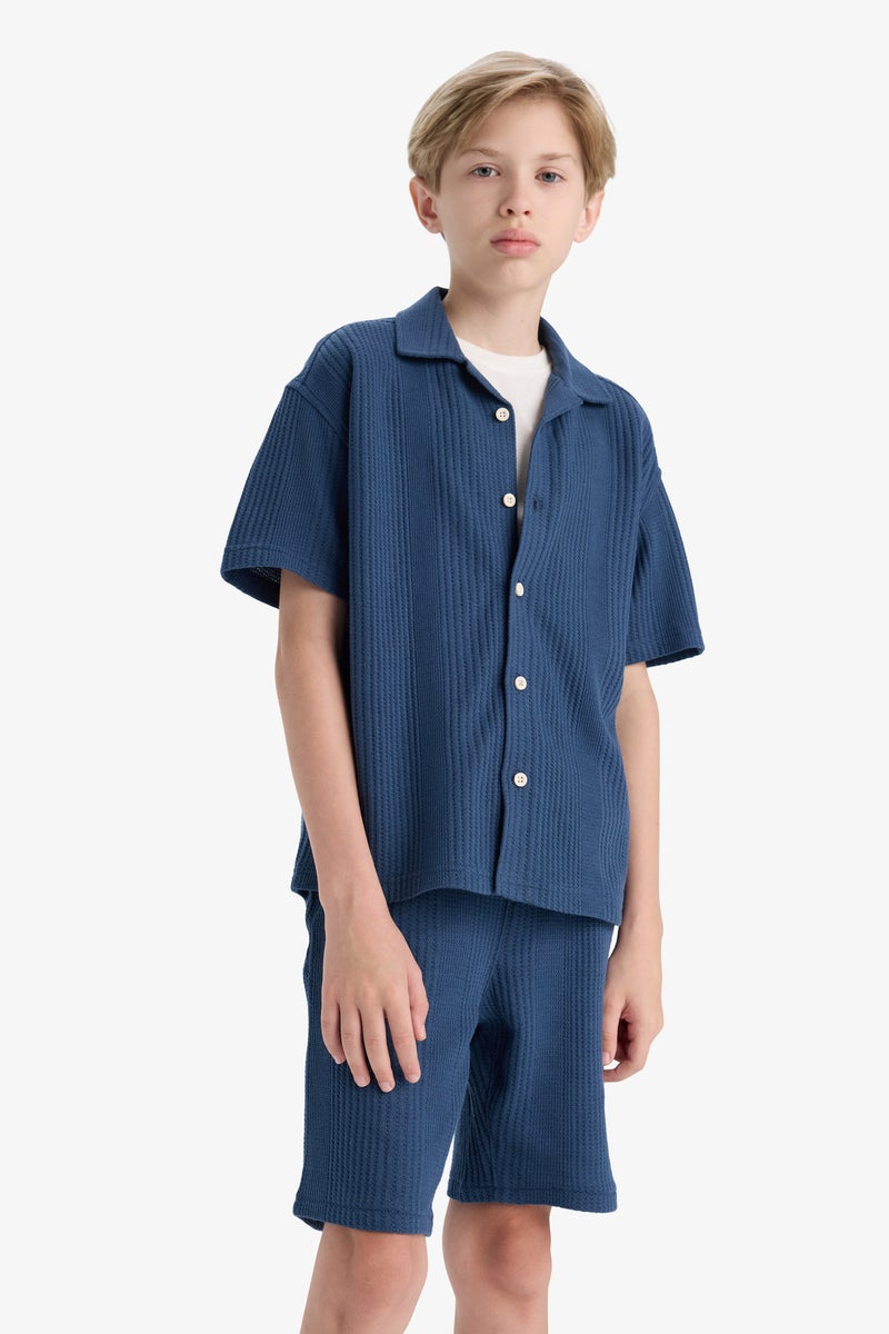 DeFacto Blue Boy Boy Oversize Polo Neck Short Sleeve Shirt Casual - Image 3